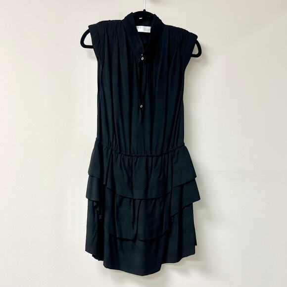 IRO Paris Calcie Day Sleeveless Jacquard Tiered Mini Dress Black Women 36 / US 4 - Picture 2 of 5